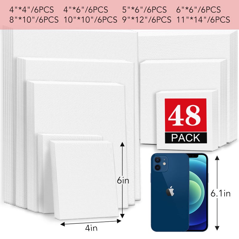 إيريش ESRICH 48 حزمة من اللوحات القماشية للرسم، 6 قطع من 4x4، 4x6، 5x6، 6x6، 8x10، 10x10، 9x12، 11x14 قماش للرسم، لوحات قماشية فارغة من القطن للزيت والأكريليك والألوان المائية - Image 4